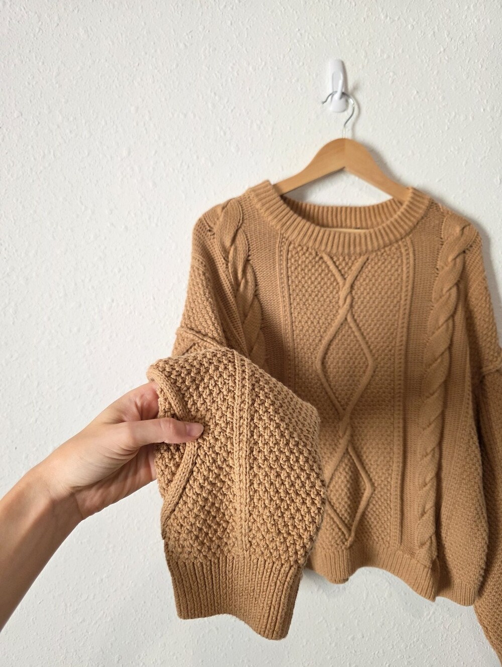 Quince Camel Cable Knit Cotton Sweater XL - Picture 6 of 9
